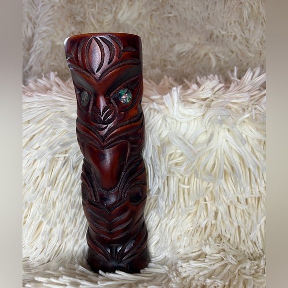NUMBERED Hand Carved Teko Teko Wood Figure Rotorua, New Zealand Paua Shell Eyes - Picture 2 of 13